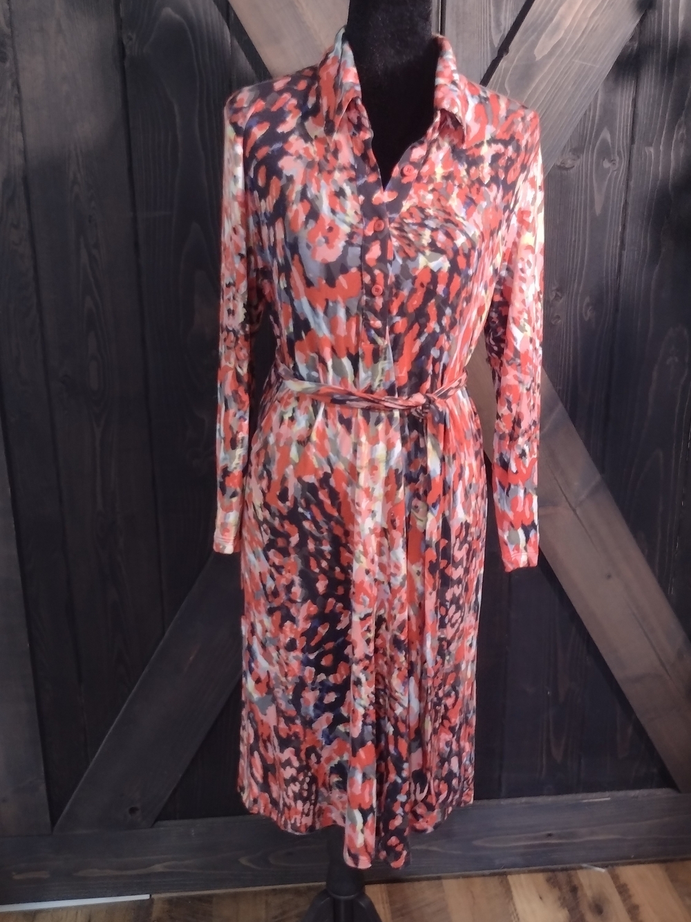 CAbi Dress Detached Belt Long Sleeve Shirt Dress with Tie Size Medium